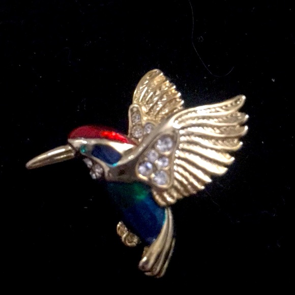 Enamel & Rhinestone Hummingbird Brooch/Pin - Picture 2 of 5